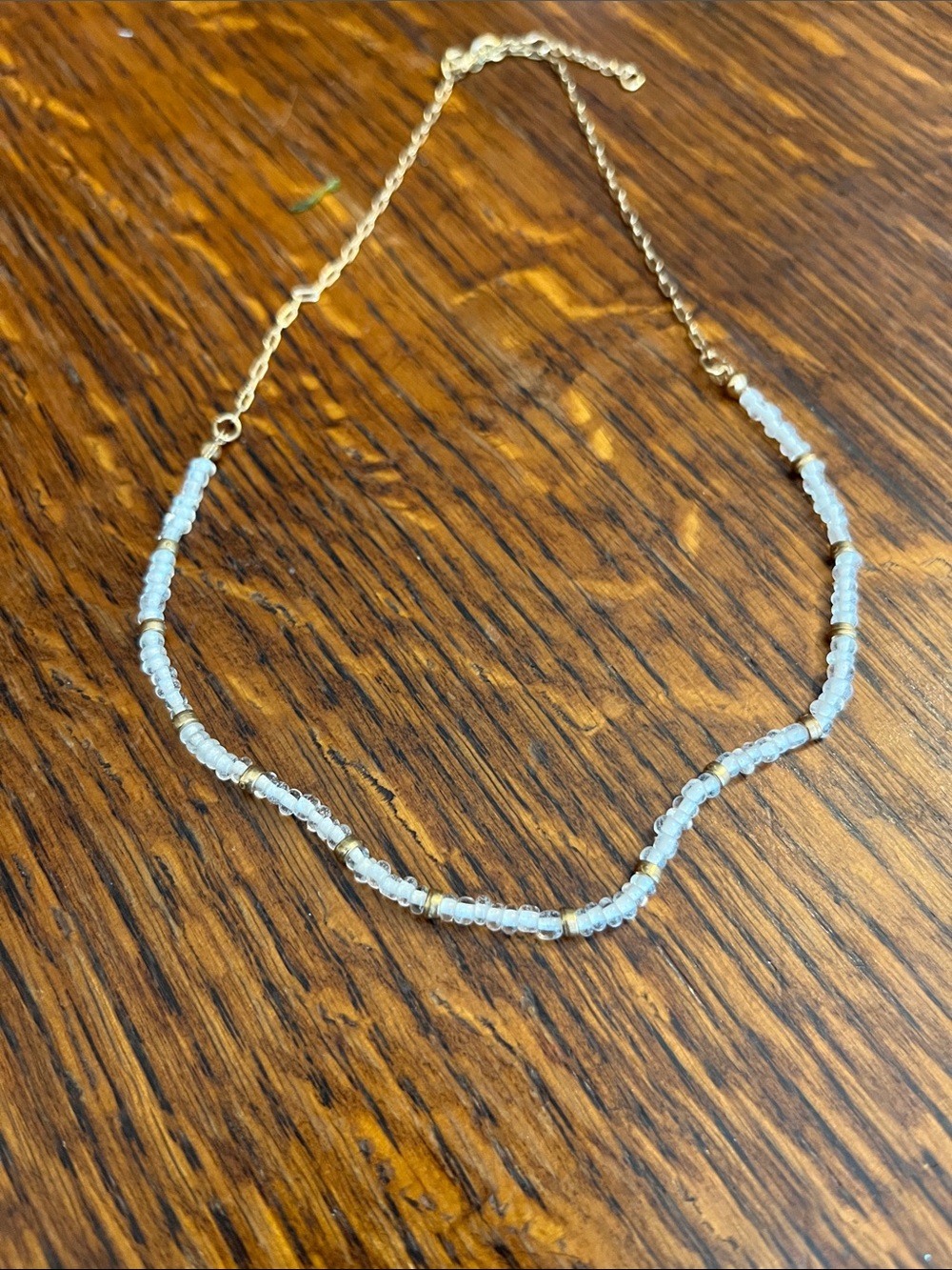 Gold Chain Necklace with Pale Blue Glass Beads